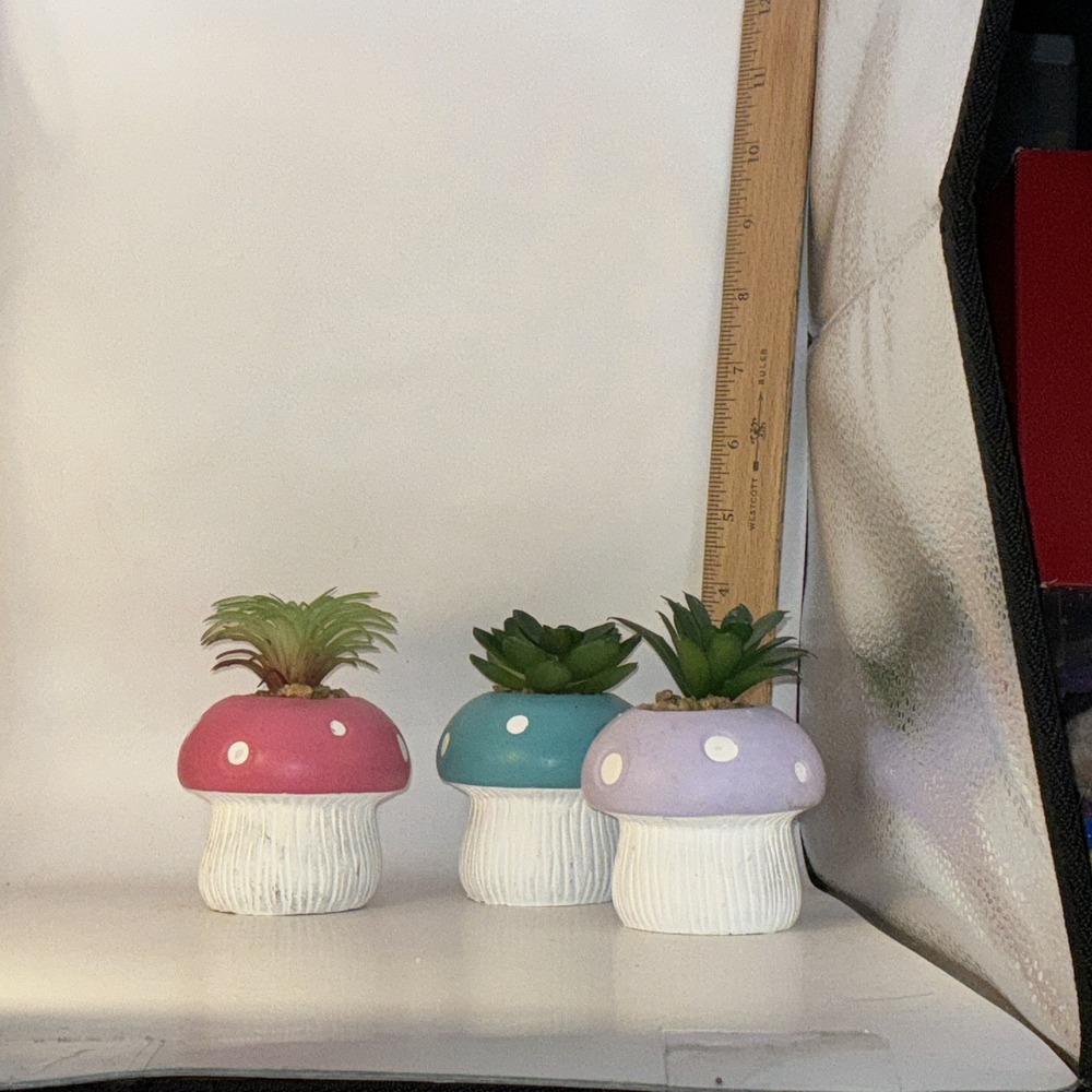 Set Of 3 Resin Mushrooms With Plastic Air Plants 4" X 3" - Picture 4 of 5
